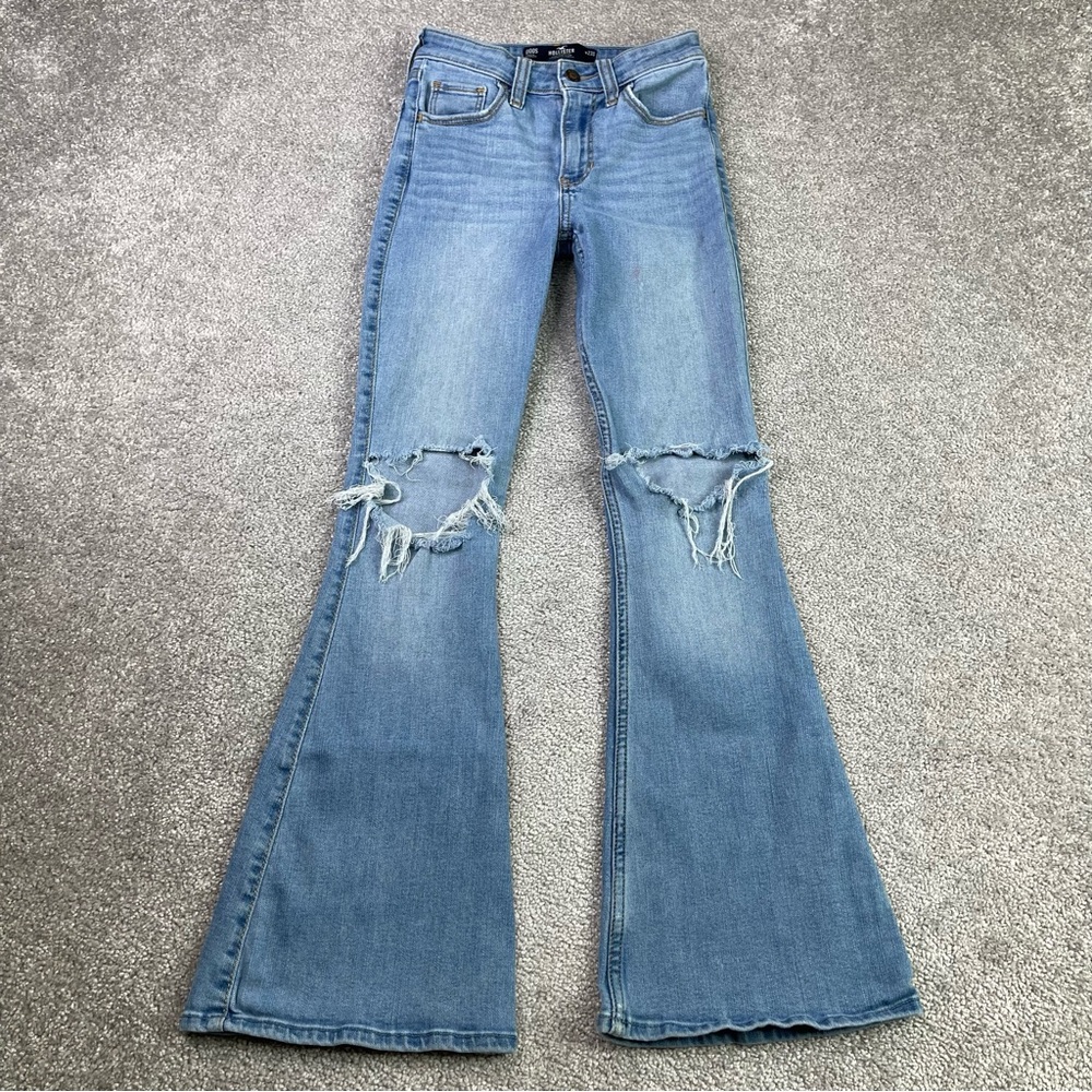 Hollister Jeans Women’s 23 Blue Flare High Rise Light Wash Stretch Torn